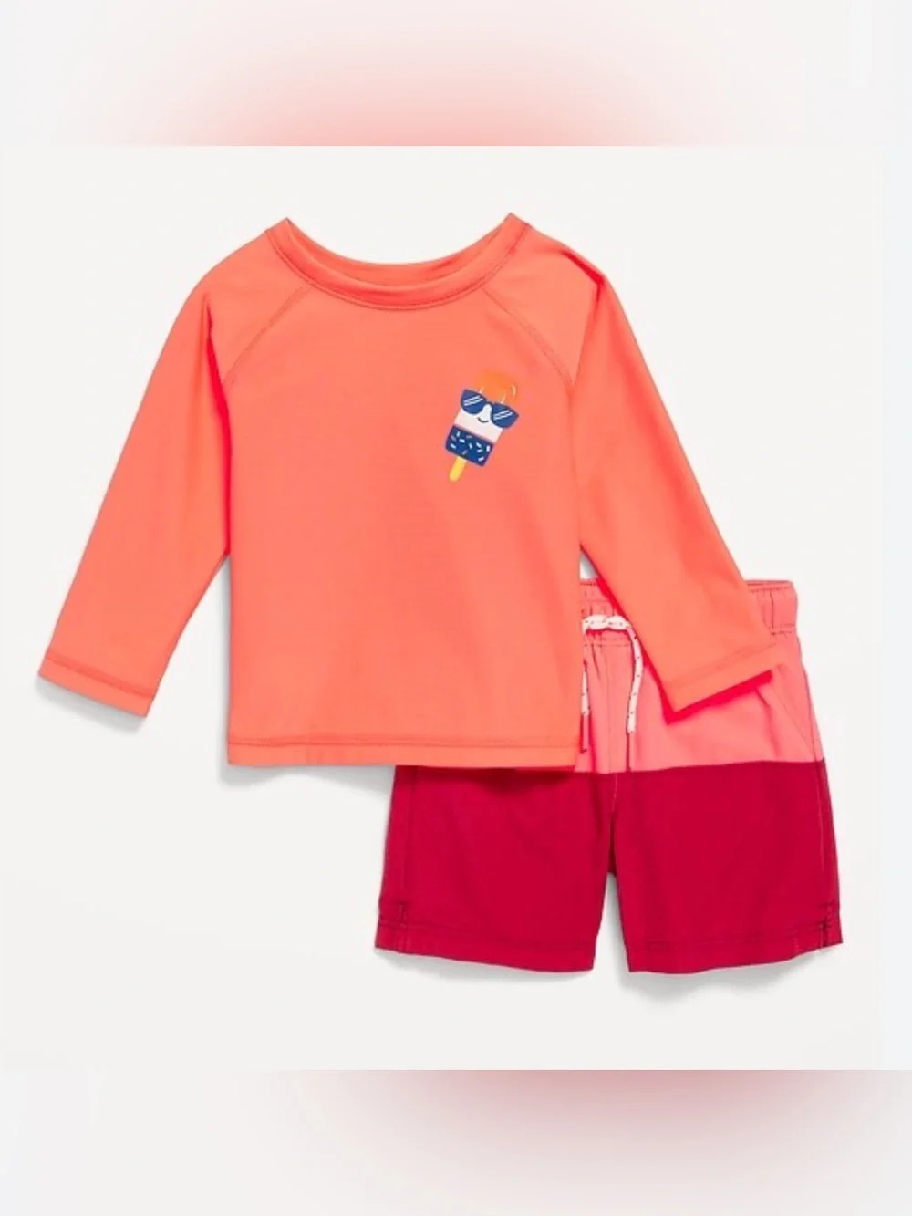 Old Navy Boys Swim Set 6-12M Long Sleeve Rash Guard Swim Trunks Popsicle